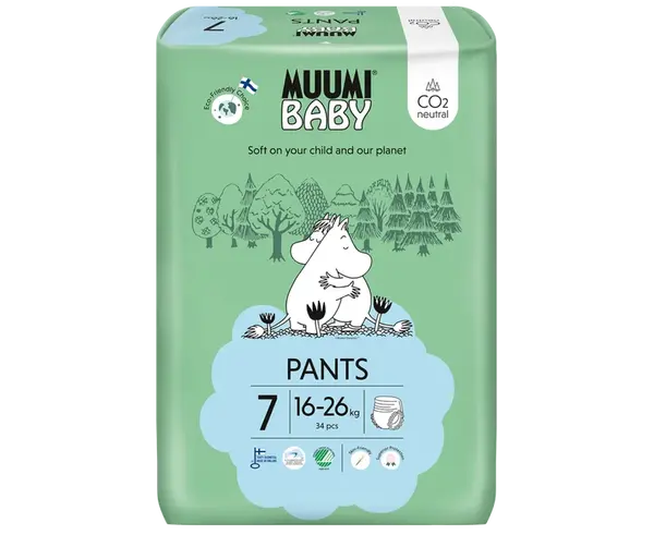 MUUMI BABY Nohavičky plienkové jednorázové 7 XL 16-26kg, 34 ks