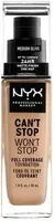 NYX PROFESSIONAL MAKEUP Can't Stop Won't Stop 24-hodinový vysoko krycí make-up - 09 Medium Olive 30 ml