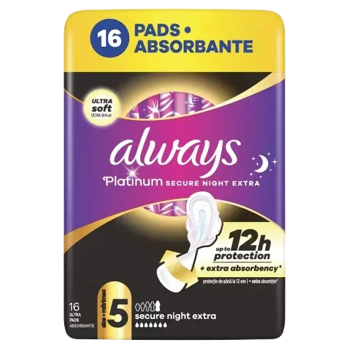 ALWAYS Platinum Ultra Secure Night Extra (veľkosť 5) Vložky s krídelkami 16 ks