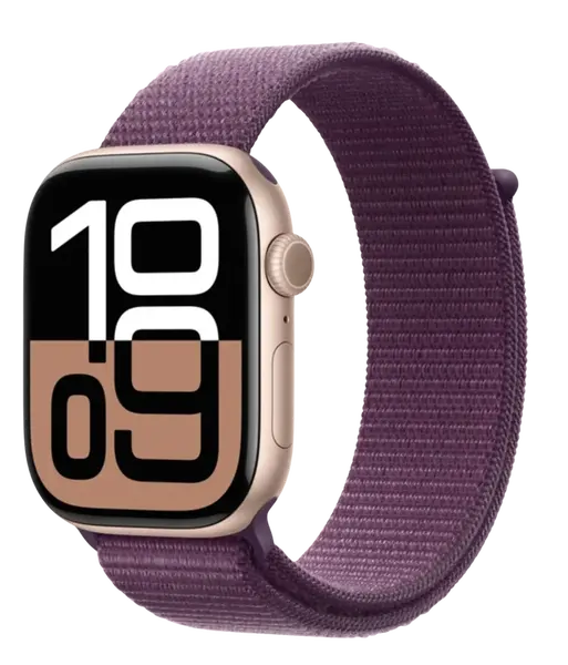 APPLE Watch Series 10 GPS + Cellular 42mm Rose Gold Aluminium Case with Plum Sport Loop