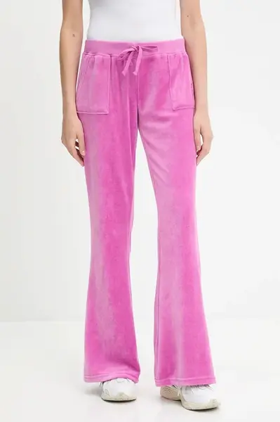 Velurové teplákové kalhoty Juicy Couture CAISA LOW RISE PANT dámské, růžová barva, JCSEBJ008G
