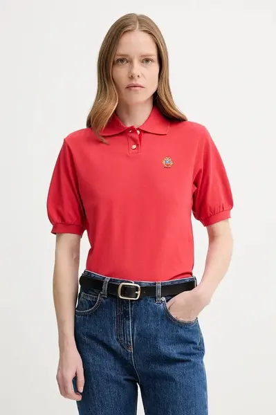 Bavlněné polo tričko Bally dámské, červená barva, WJE077