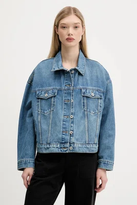 Džínová bunda Hugo Blue modrá barva, přechodná, oversize, 50541559