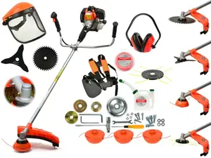 Benzínový křovinořez 1,3 kW, sada s kotouči, noži, maskou, strunami - SIXTOL