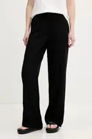 Lněné kalhoty Abercrombie & Fitch dámské, černá barva, široké, high waist, KI156-5178