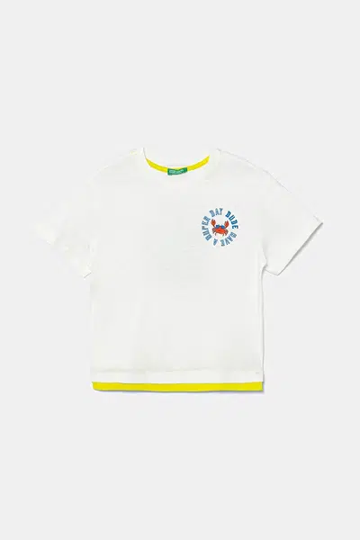 Dětské bavlněné tričko United Colors of Benetton bílá barva, s potiskem, 3SLUG10JF