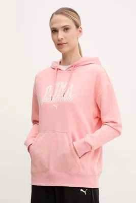 Mikina Puma dámská, růžová barva, s kapucí, s potiskem, 685034