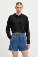 Mikina adidas W AOP Blur dámská, černá barva, s kapucí, s aplikací, JC6244
