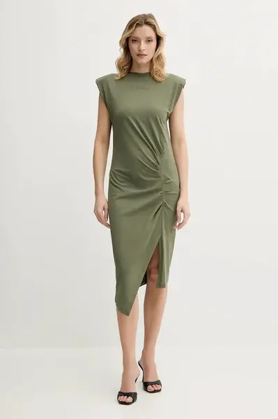 Bavlněné šaty Pinko zelená barva, midi, přiléhavé, 104614 A2HE