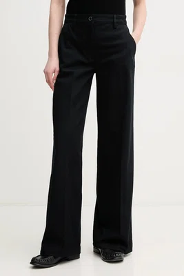 Kalhoty Sisley dámské, černá barva, široké, high waist, 4BYWLE03G