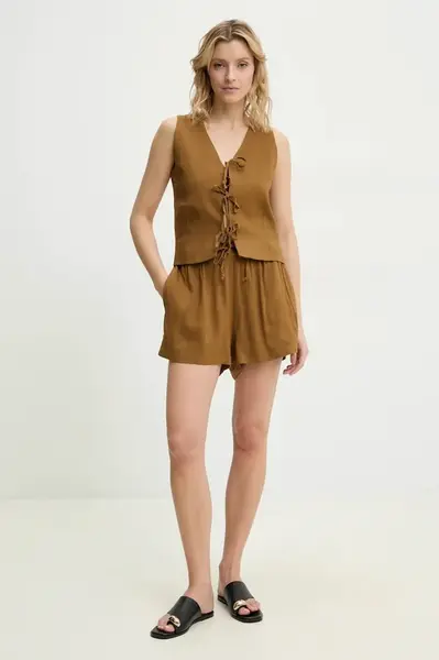 Vesta a lněné šortky Answear.LAB hnědá barva