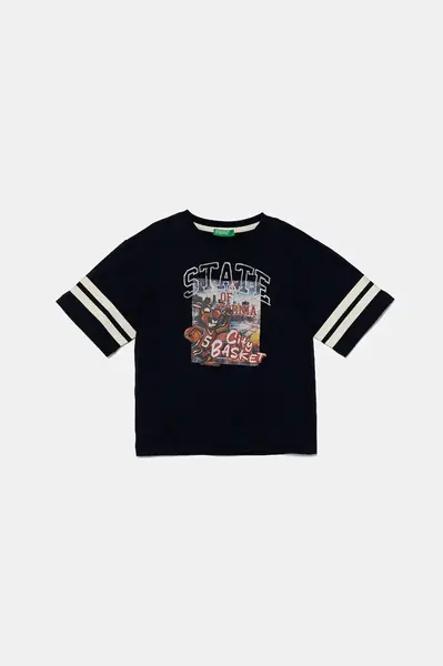 Dětské bavlněné tričko United Colors of Benetton tmavomodrá barva, s potiskem, 3I1XG10IM