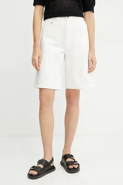 Džínové šortky Ivy Oak PIRI dámské, bílá barva, hladké, high waist, IO115209