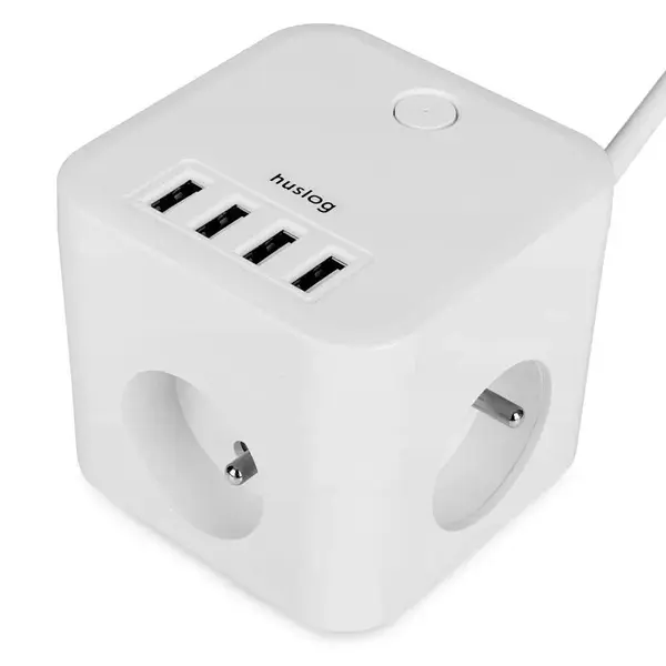 Huslog EMX-190224 Nabíjecí stanice 12W 3xzásuvka , 4xUSB, bílá