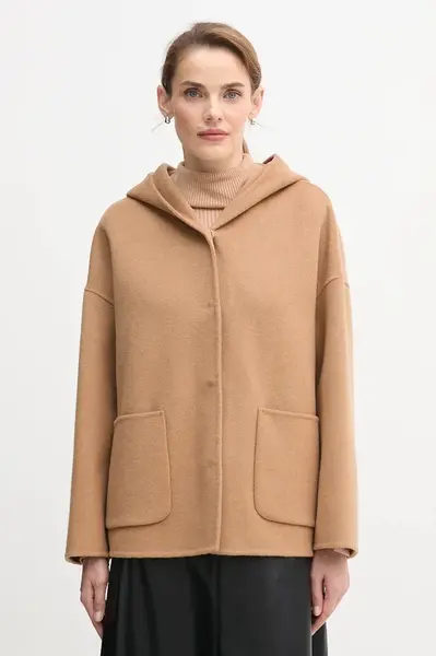 Kabát s příměsí vlny United Colors of Benetton hnědá barva, 28F7DN08M