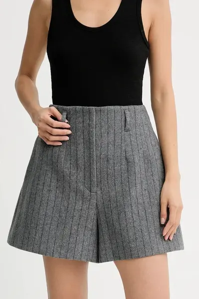 Šortky s příměsí vlny IRO WM30NIRIA šedá barva, high waist, NIRIA