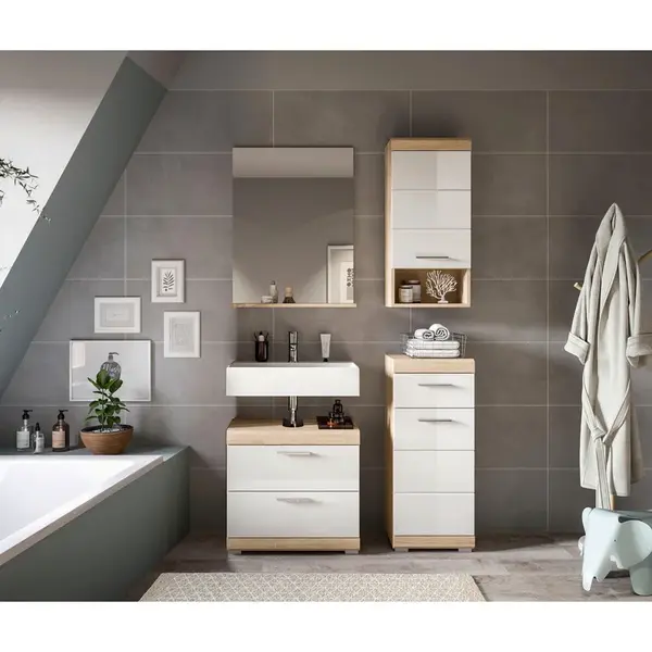 MID.YOU KOUPELNA Sonoma dub, vysoce lesklá bílá