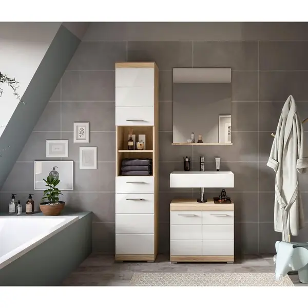 MID.YOU KOUPELNA Sonoma dub, vysoce lesklá bílá