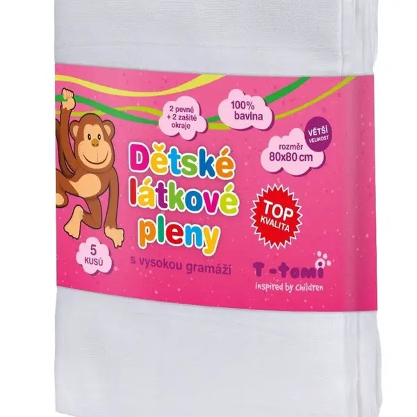T-tomi Látkové TETRA pleny 80x80 cm sada 5 ks bílé