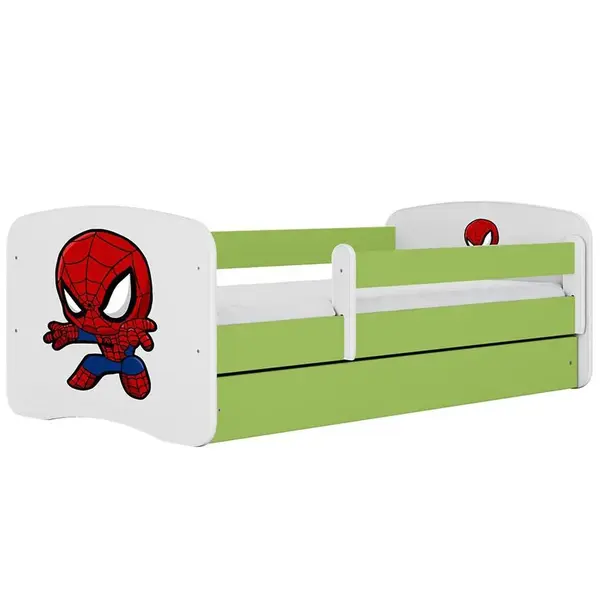 Dětská postel Babydreams+SZ+M zelená 70x140 Spider-man