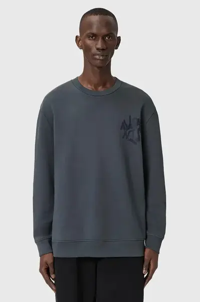 Bavlněná mikina AllSaints ORLANDO pánská, modrá barva, s potiskem, M058NB