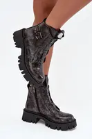 Kožené lakované dámske čižmy s ozdobou zateplené Artiker