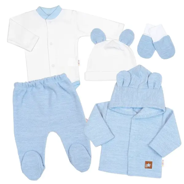 Baby Nellys Pletená sada oblečení pro miminko, Star 5D - modrá