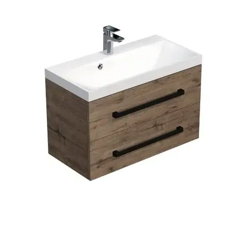 Kúpeľňová skrinka s čiernou úchytkou a umývadlom SAT Cube Way 80x53x40 cm dub Wellington mat CUBE2C80ZDW