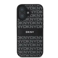 Zadní kryt DKNY PU Leather Repeat Pattern Tonal Stripe pro Apple iPhone 16, černá