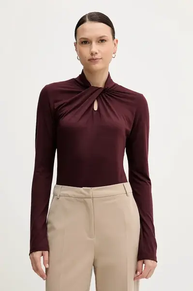 Tričko s dlouhým rukávem Sandro Ferrone vínová barva, s pologolfem, S98YBFSENSO