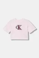 Dětské bavlněné tričko Calvin Klein Jeans růžová barva, IG0IG03062