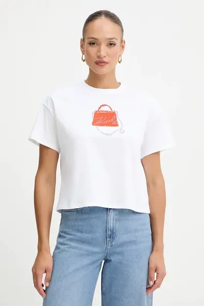Bavlněné tričko Karl Lagerfeld dámské, bílá barva, B1W17026