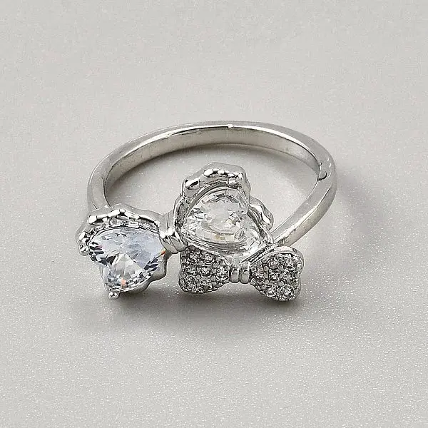 Brass Micro Pave Cubic Zirconia Cuff Rings for Women