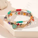3Pcs 3 Styles Glass & Resin Beaded Stretch Bracelets & Alloy Heart Charms Bracelets for Women