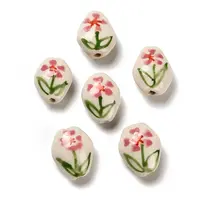 Flower Theme Printed Handmade Porcelain Beads