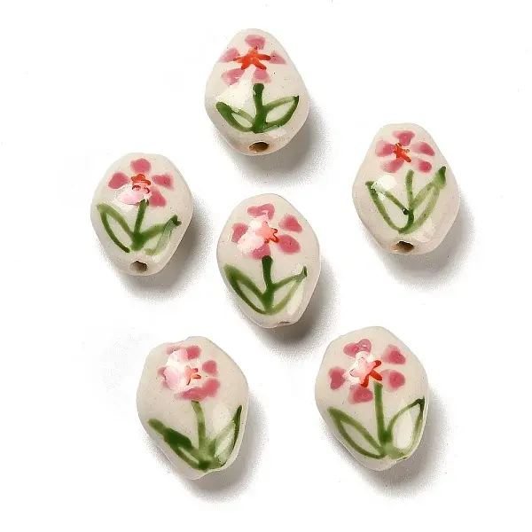 Flower Theme Printed Handmade Porcelain Beads