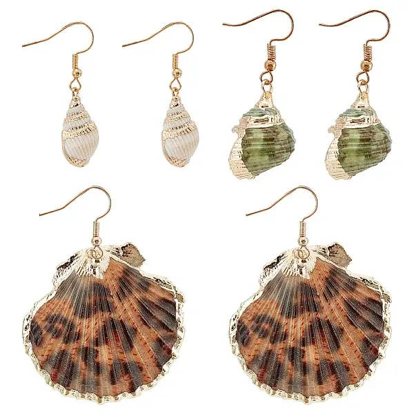3 Pairs 3 Styles Natural Shell Dangle Earrings