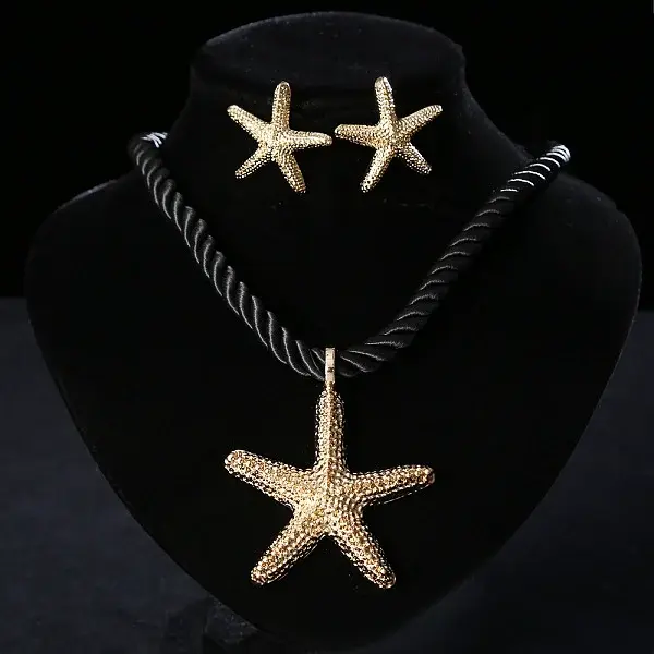 Starfish Alloy with Polyester Cord Pendant Necklaces & Stud Earrings Sets
