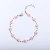 Daisy Alloy Enamel Link Chain Bracelets for Women