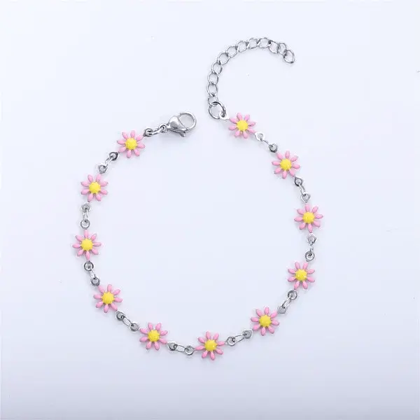 Daisy Alloy Enamel Link Chain Bracelets for Women