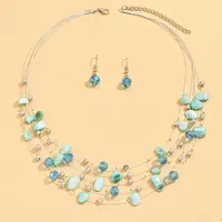 Bohemian Style Alloy & Shell Nuggets Beaded Multilayer Necklaces & Dangle Earrings Sets