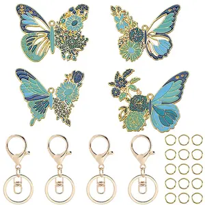 DIY Alloy Enamel Butterfly Pendants Keychain Making Kits