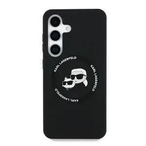 Zadní kryt Karl Lagerfeld Liquid Silicone K&CH Heads MagSafe pro Samsung Galaxy S25+, černá