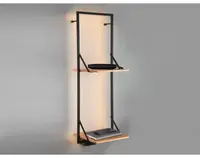 Závesný regál s LED Becky, čierny kov/drevo%