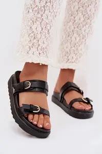Dámské sandály na platformě s řemínky a zlatými přezkami