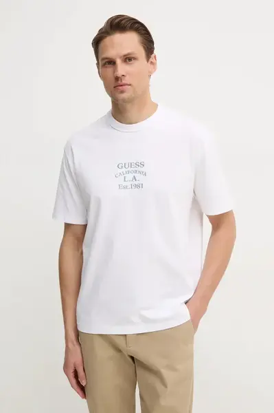 Bavlněné tričko Guess bílá barva, s aplikací, M5RI35 K8FQ4