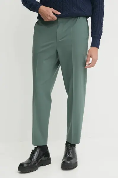 Vlněné kalhoty HUGO Gos233F1X zelená barva, přiléhavé, 50530110