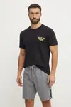 Bavlněné plážové tričko Emporio Armani Underwear černá barva, s potiskem, EM000574 AF12349