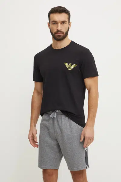 Bavlněné plážové tričko Emporio Armani Underwear černá barva, s potiskem, EM000574 AF12349