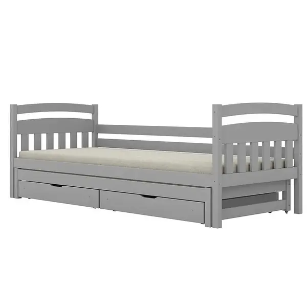 Posteľ Tosia s prístelkou + zásuvky 90x200 sivá